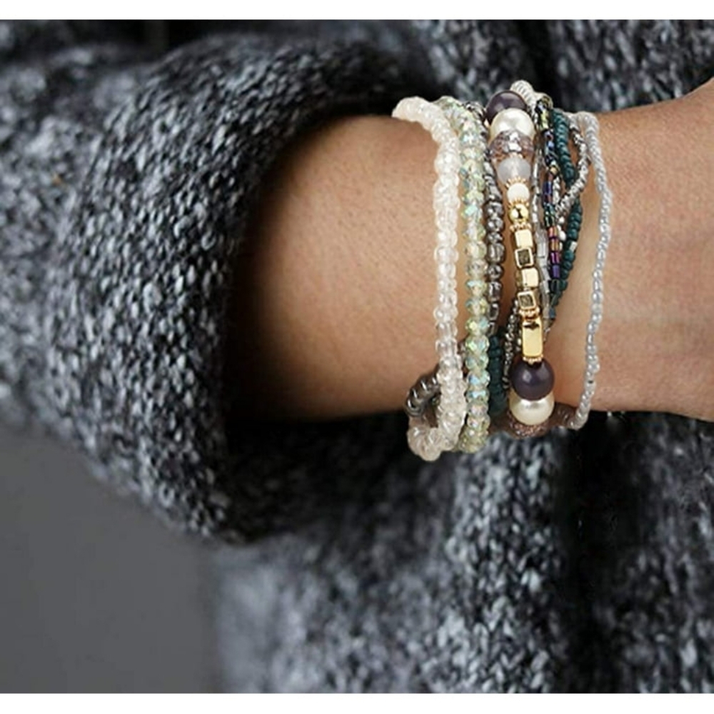 DelBec Bohemian Stackable Bead Bracelets Sets Stretch Multilayered Jewellery